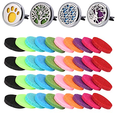 Firtink 4 Stücke Auto Aromatherapie Ätherisches Öl Diffusor Car Diffuser Edelstahl Auto Aromatherapie Vent Clip mit 40 Stücke Refill Pads