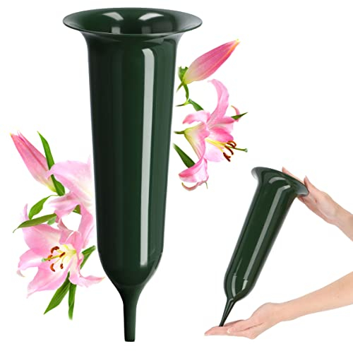 KADAX Jarrón funerario, jarrón de plástico, florero de plástico para Flores, jarrón de Cementerio, Resistente a Las heladas, jarrón para Tumba, decoración Resistent (13,5 cm, con estaca, Verde)