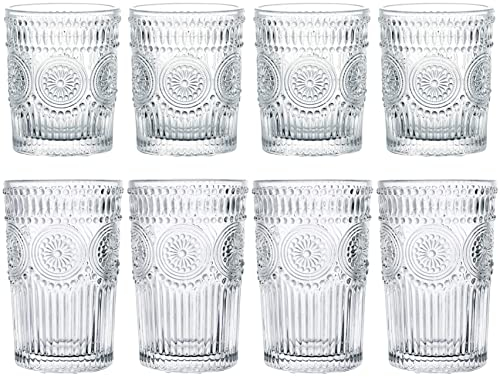 Kingrol Paquete de 8 Vasos Románticos, 4 Vasos Highball (350ml) y 4 Vasos Rocks (250ml), Juego de Vasos de Vidrio para Agua, Bebidas, Cerveza, Cócteles