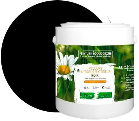 BOX DECO COULEURS Pintura ecológica natural interior exterior Natura terciopelo look - 2.5L / 33m² [Clase energética A+], Negro