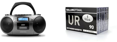Aiwa BBTC-550MG - Radio Cassette Portátil con CD, Bluetooth y USB, Grabador de Cassettes. Color: Gris Metalizado & Gallunoptimal UR90 casetes de Audio 90 min 5 Cartuchos vacíos