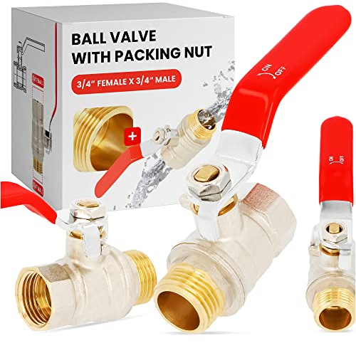 Válvula de Bola Esfera Cierre 3/4'' Hembra x 3/4'' Macho Latón DN20 Maneta de Palanca | Llave de Paso Agua Restrictor Anillo de Estanqueidad de Prensaestopas