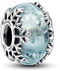 PANDORA Winterblaue Schneeflocke Murano-Charm aus Sterling Silber mit blauem Glasstein, Moments Collection, kompatibel Moments Armbänder, 792377C00