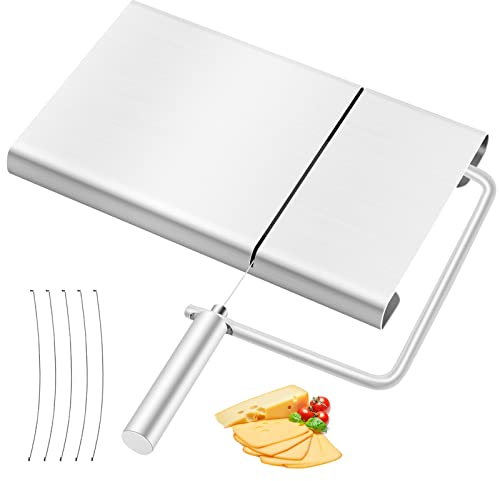Windfromort Affettatrice per Formaggio con Filo, Taglia Formaggio in Acciaio Inossidabile con 5 Fili di Ricambio, Coltello da Burro di Formaggio Morbido, Affettatrice per Formaggio a Filo da Cucina