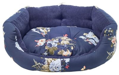 Laura Ashley Rosemore Navy Blue Floral Machine Washable Sustainable Thermal Filling Deluxe Slumber Dog/Puppy Bed 35 Inch