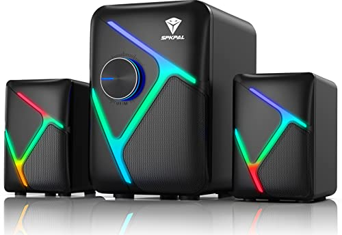 SPKPAL Sistema di altoparlanti multimediali 2.1 con subwoofer,Altoparlanti per computer da 15 W con subwoofer,Bassi forti, ingressi audio da 3,5 mm alimentati tramite USB