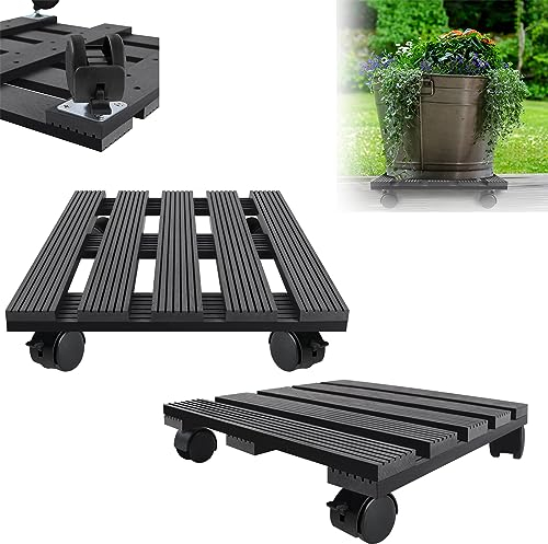 XMTECH 2x WPC-Pflanzenroller 100 kg Tragkraft, Pflanzenroller & Blumenroller 30x30cm für Außenbereich + Innenbereich, Rollbrett Pflanzen, Untersetzer mit Rollen, Quadratisch, Anthrazit
