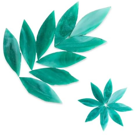 Tesselles Mosaique 80g/2.82oz 32 pièces/24 pièces en forme de pétale teinté carreaux de mosaïque ovale translucide Mica verre bricolage à la main Art artisanat décoration 47(Peacock green,5cm 24pcs)
