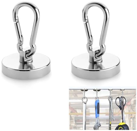 aghoer Mousqueton Magnétique Extra Fort, 2 Pièces Crochets Magnétiques, Crochets Magnétiques Rotatifs à 360°, Crochet Magnétique Extra fort, 36mm 46kg Crochet Aimanté Neodyme, pour Cuisine