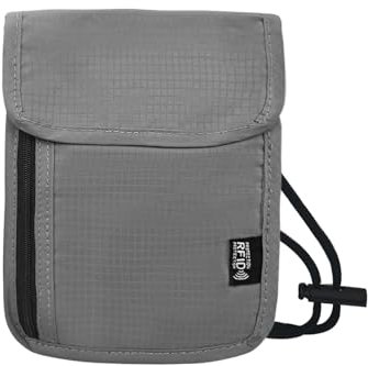 AfitLulu Brustbeutel Unisex mit RFID-Schutz und Verstellbarem Halsriemen, Brusttasche Reisepass Tasche Handytasche Gürtel Diebstahlsichere Handytasche zum Umhängen für Männer und Frauen (Grau)