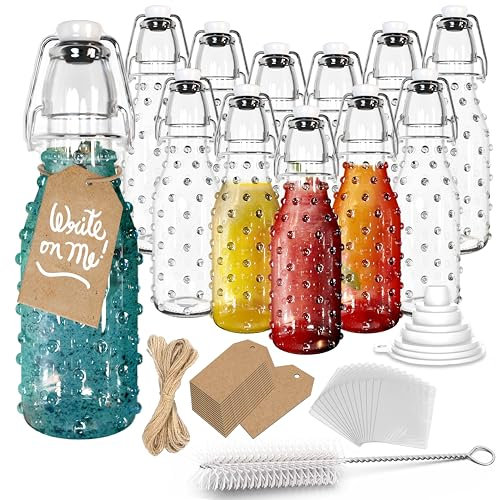 Nevlers 8.5 Oz Dotted Swing Top Glass Bottles | 12 Pack Flip Top Glass Bottle with Lids | Reusable Airtight Kombucha Bottles | Syrup Bottle Set | Bottling Kit for Homemade Drinks, Juices, Fermenting