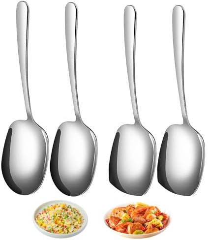 UptVin 4 Cucchiai da Portata, 2 Stili, Cucchiai da Insalata, Cucchiai da Dessert, Acciaio Inossidabile con Manici Lunga