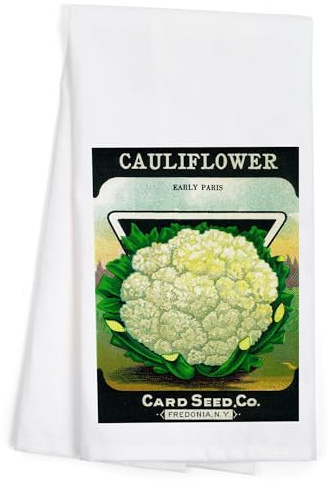 Lantern Press Cauliflower Seed Packet (100% Cotton Tea Towel, Decorative Hand Towel, for Kitchen and Home)