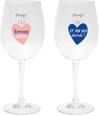 Mr. Wonderful - Set de 2 Verres à vin - Bonnes Ondes et vin Qui abonde ! - Capacité des Verres : 475 ML