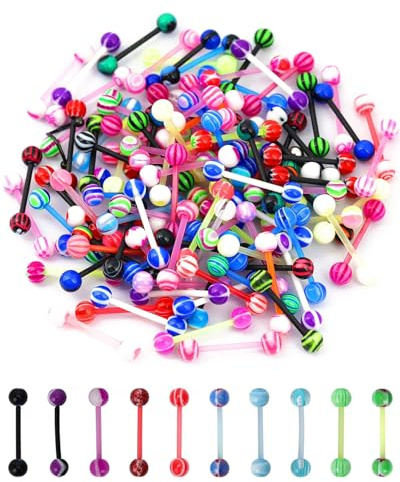 TPZORJX Piercing langue en plastique, 30pcs, Bijoux de piercing de langue personnalisés, Souple Silicone et Acier Chirurgical Barres Piercing 16mm 1.6mm pour Femme Homme