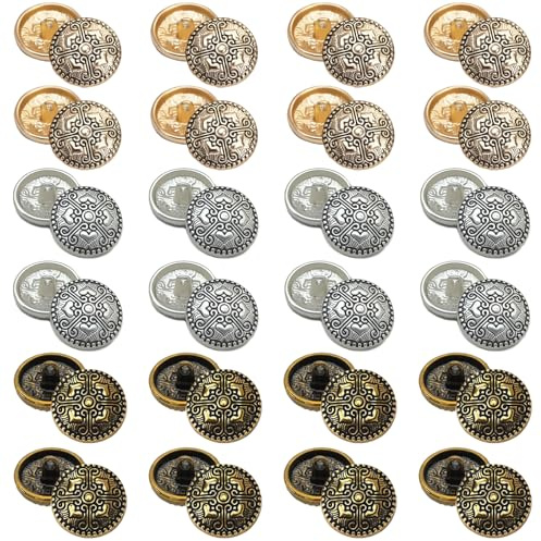 SHUOHONG 24 Piezas Botones Decorativos, Vintage Botones, Botone de Metal de Color Plata y Bronce Antiguo para Decoraciones Manualidades de Costura, para Abrigos, Chaqueta, Camisa, Uniforme