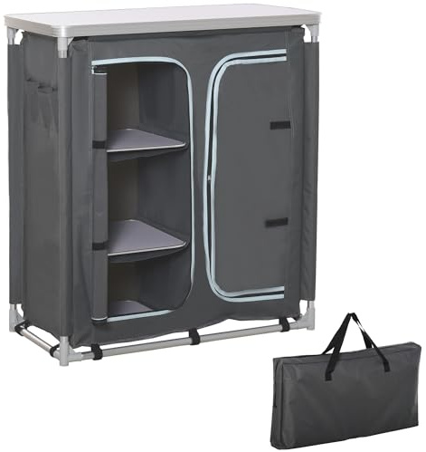 Outsunny Armario de Camping Plegable Mueble de Cocina para Camping con 3 Estantes Compartimento Puerta con Cremallera Estructura de Aluminio y Bolsa de Transporte para Exterior 96x49,5x104 cm Gris