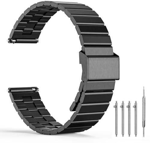 TODYSTRAP Cinturino Orologio Acciaio Inossidabile 22mm, Cinturino per Orologio Metallo Nero per Smartwatch con Sgancio Rapido, Cinturini per Orologi di Ricambio per Uomo e Donna, 20mm, 22mm