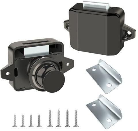 Lhdfyqt 2 Pièces Bouton Poussoir Loquet Serrure, Fermoir Bouton Poussoir Verrou Armoire, Serrure à Bouton-Poussoir sans Clé, pour Camping-Car, Yacht, Tiroirs, Armoires
