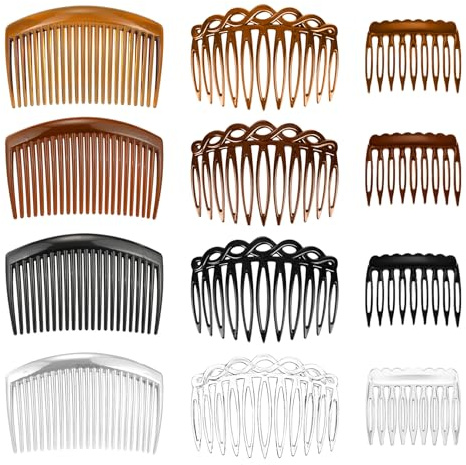 12 Pcs Peigne Cheveux Femme, Peigne à Cheveux Décoratifs Français en Plastique, Pinces Latérales pour Femme, Peignes à Dents Plissées Torsadé Accessoires de Coiffure