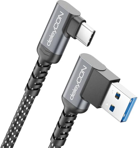 deleyCON 1m USB-A a USB-C Cable Doble 90° USB 3.0 5 Gbps (USB 3.2 Gen 1) - Cable de Carga y Datos Acodado para Smartphone, Tablet, Portátil, Cámara, HDD/SSD, Disco Externo, etc.