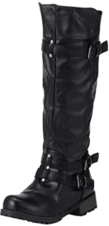 Generisch Stivali da donna in pelliccia di agnello, invernali, invernali, da motociclista, in pelle, da cowboy, con tacco elegante, stivaletti da equitazione, O nero., 37 EU