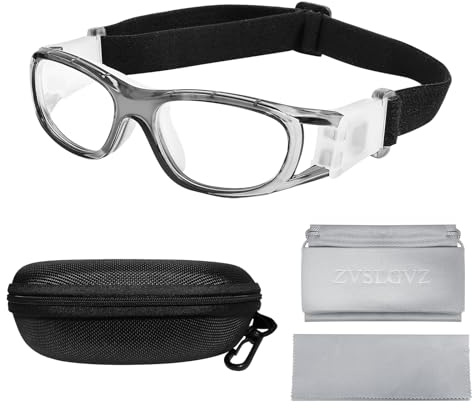 ZVSLGVZ Kids Sport Safety Goggles,Sports Protective Eyewear,Boy Basketball Football Goggles Replaceable Prescription Lenses (Clear Gray Frame with White Pads)