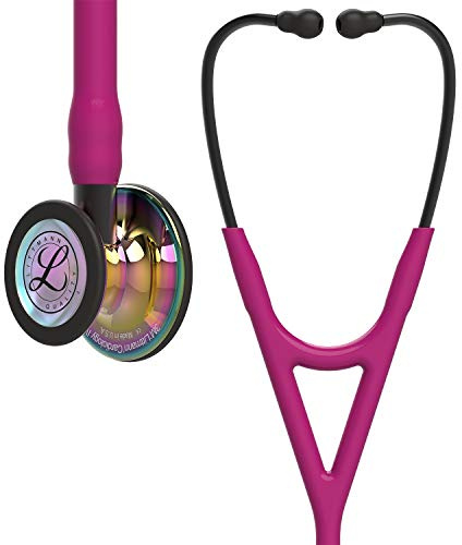 3M Littmann Cardiology IV Stethoskop für die Diagnose, 6241, hochglänzendes, regenbogenfarbenes Bruststück, himbeerroter Schlauch, Schlauchanschluss und Ohrbügel in Rauchfarben, 69 cm