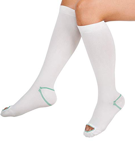 invera Anti Embolism Compression Stockings, Knee High Unisex Ted Hose Socks 15-20 mmHg Moderate Level, White, M (1 Pair)