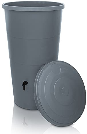 YourCasa Regentonne 160 Liter [inklusive Anschlusset & Bohrer] Regenfass Wetterfest aus Kunststoff mit Wasserhahn - Regenwassertonne - Wasserfass Regenwassertank Wassertonne für Garten (Grau, 160L)