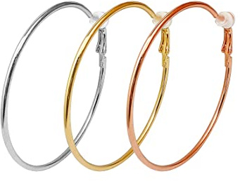 3 Paia Di Clip Per Le Orecchie, Set Di Grandi Cerchi, Orecchini Da Donna Non Forati, Orecchini Da Donna Ipoallergenici Realizzati In Oro Rosa Placcato Oro e Argento （4 Cm）