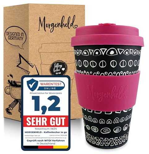 Morgenheld Tazza da Caffè da Asporto Blacky Berry 380ml Porcellana Mug takeaway con tappo in silicone, senza BPA, Coffee-to-go Cup da Viaggio con coperchio, Perfetta per caffè tè e in movimento