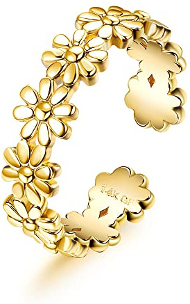 Jstyle 14k Gold Filled Toe Rings for Women Adjustable Toe Ring Band Rings Cubic Zirconia Daisy Flower Gold Toe Rings Summer Beach Foot Feet Jewelry Flower Toe Ring