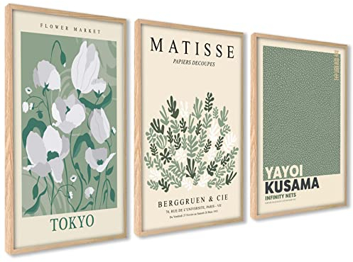 ag.art deco Quadri Moderni Soggiorno 30x40 cm | Poster da Parete | Quadri Camera da Letto o il Soggiorno | Set di 3 Stampe da Parete senza Cornice (Fiori Matisse)