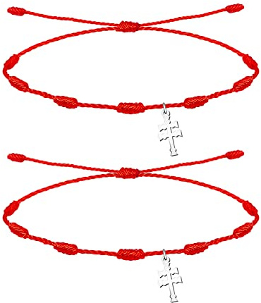 cotigo, Pulsera Roja de Nudos con Amuleto en Acero, Suerte y Protección, Pulsera Mal de Ojo para Parejas y Amistad, Bisutería Ajustable para Mujer y Hombre. (CRUZ CARAVACA)