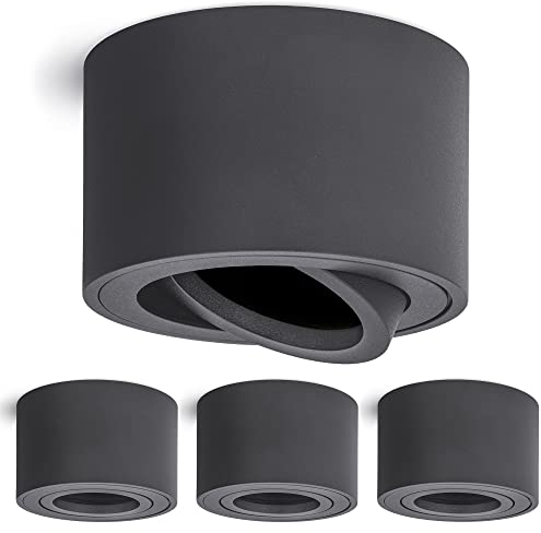 linovum SMOL 4 Stück Deckenstrahler Deckenspot Aufbauspot matt anthrazit LED Deckenleuchte extra flach & schwenkbar Deckenlampe Aufbaustrahler Ø 80 mm für LED Module