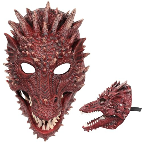 Creativity Dragon Half Mask Moving Jaw Novelty Halloween Carnival 3D Head Latex Mask (Red)