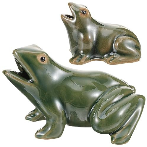 ifundom 2Pcs Ceramic Frog Statue Water Fountain Garden Decor with Flowing Water Feature for Outdoor Courtyard and Indoor Pond Decoration