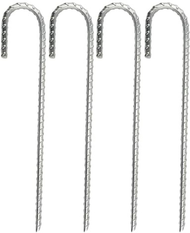 4 Pièces Piquet de Tente en Acier Galvanisé Ancres de Sol, 30cm Piquet ancrage en J, Ancrage au Sol Idéal pour Sécuriser Les Clôtures, Tentes, Auvents, Abris de Jardin, Trampoline