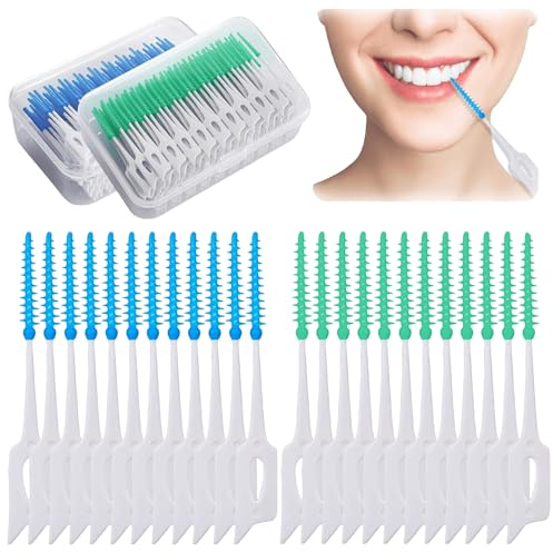 400 Stück Silikon Interdentalbürsten, Weiche Silikon adaptive Interdentalbürste, Tragbarer Dual-Use Zahnseide Stick, Dentalbürsten Zwischenraum, Doppelseitige Interdentalbürsten