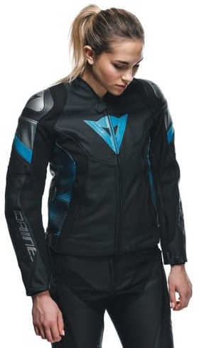 DAINESE Avro 5 Giacca di Pelle Moto da Donna, Nero/Blu, 42