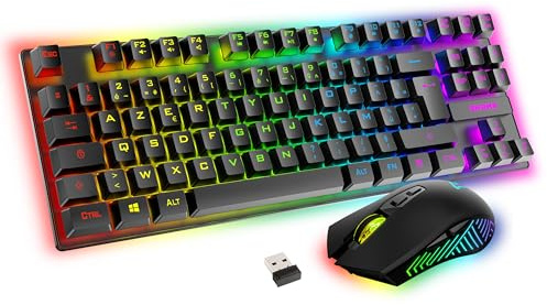 Akuma – Pack Gaming Sentai C03 WL Clavier TKL + Souris sans Fil Rechargeable Rétroéclairé, AZERTY Français, 3200 DPI – Pack pour PC PS4 PS5 – Noir – Plug & Play