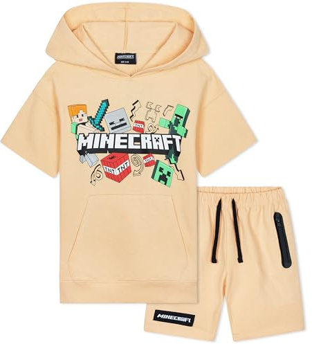 Minecraft Ensemble Survêtement Garçon et Ado Été Sweat à Capuche et Short Creeper Jogging Enfant Cadeau Garçon (9-10 Ans, Pêche)