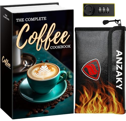 ANZAKY Buchtresor mit Zahlenschloss und feuerfester Geldtasche, hohl, mit versteckten Fächern, Bücherbox, dekorativer Büchertresor mit Code (Kaffee)