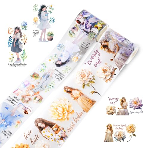 NAESM 2 Rolls Washi Tape Set, Mode Mädchen PET Washi Tapes, transparente Aufkleber wasserdichte Kunst, für Journaling, Bullet Journals, Planer, DIY Handwerk