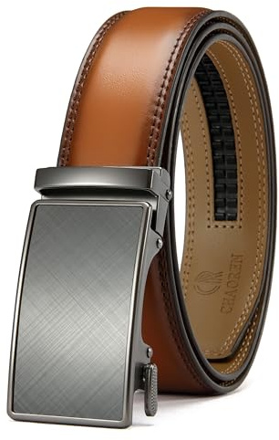 CHAOREN Ceinture automatique en cuir Buckley à cliquet pour homme, boucle automatique, 35 mm de large, sans trous, taille ajustée, pour costume d’hommes d’affaires, Taille 80-90cm (Gesamtlänge 105cm)