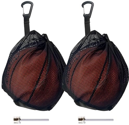 Ballnetz,2 Stück Fußball Rucksack,Ballnetz 1 Ball,Einzel Balltasche Kordelzug Ball Netztasche mit Kordelzug Faltbar Ballnetz,zum Tragen von Basketball-Volleyball-Fußball,Geeignet (mit Gasnadel)