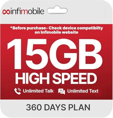 Infimobile Prepaid Unlimited Plan: 12 Months 15GB High-Speed Data Per Month Unlimited Data Talk & Text Prepaid Plan Service SIM Card Nationwide Coverage 4G, 5G Network : Cell Phones & Accessories