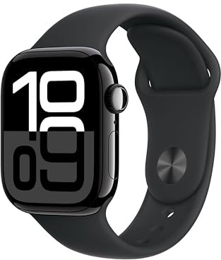 Apple Watch Series 10 (42 mm GPS) Montre connectée avec Boîtier en Aluminium Noir de Jais et Bracelet Sport Noir (M/L). Suivi de l’activité Physique, app ECG, écran Retina Toujours activé