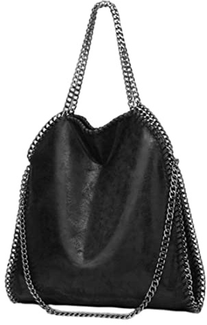 Obelunrp Sac à bandoulière avec sangle de chaîne, sac fourre-tout en cuir en cuir, sac à bandoulière de grande capacité, sac de chaîne pour femmes